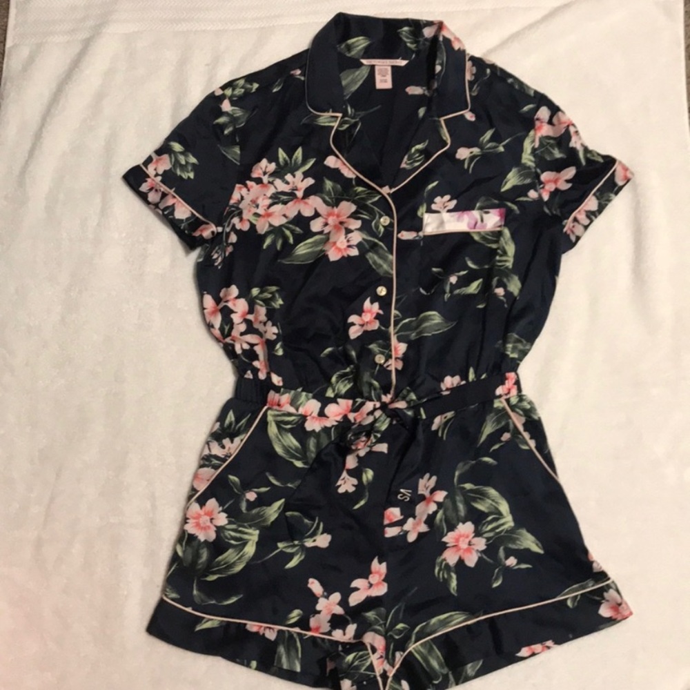 Victoria secret floral satin sleep romper NWOT